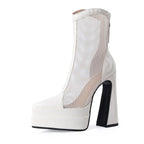 Damen stilvolle Plateau-Stiefeletten mit transparentem Netzdesign R&B
