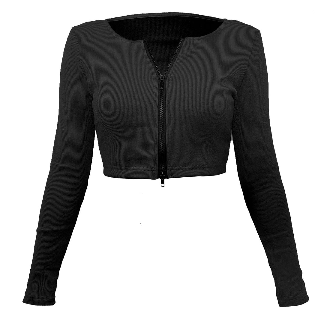 Damen modische Cropped Jacke mit Reißverschluss R&B