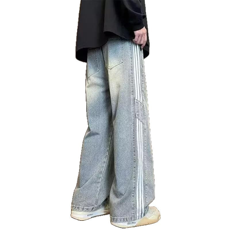 Herren weit geschnittene Denim-Hose mit seitlichen Streifen und Taschen R&B