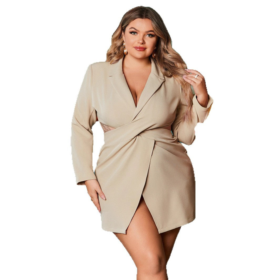 Damen elegantes Wickelkleid mit Cut-Outs R&B