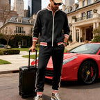 Herren nan sportiver Trainingsanzug mit gestreiften Rippbündchen, Reißverschlussjacke und tapered Jogginghose R&B