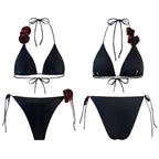 Damen Triangel-Bikini mit verspieltem Blumendesign und verstellbaren Trägern R&B