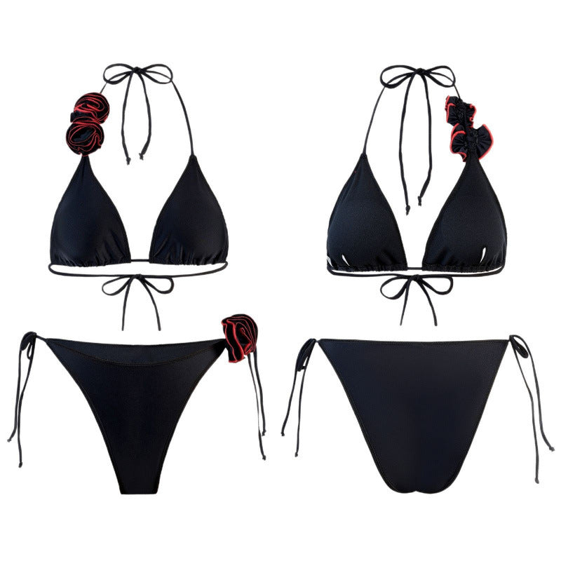 Damen Triangel-Bikini mit verspieltem Blumendesign und verstellbaren Trägern R&B