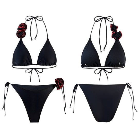 Damen Triangel-Bikini mit verspieltem Blumendesign und verstellbaren Trägern R&B