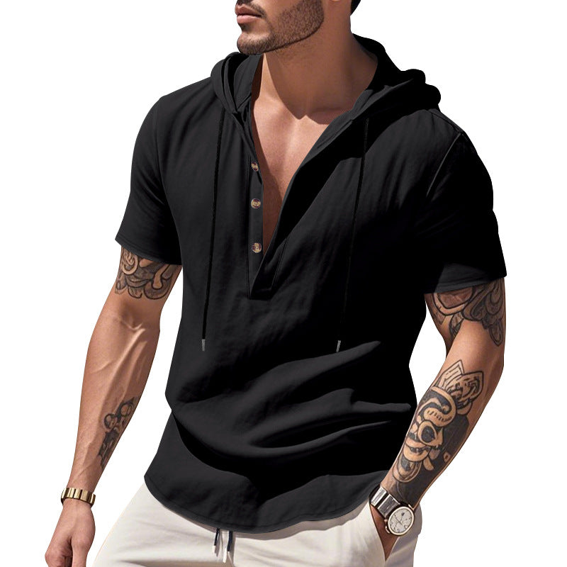 Herren lässiges Kapuzenshirt mit Knopfleiste und modischem Design R&B
