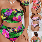Damen Bandeau-Bikini mit floralem und tierischem Muster R&B