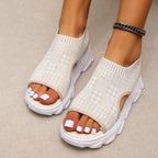 Damen Bequeme Plateau-Sandalen mit ergonomischem Riemendesign und atmungsaktiver Strickoberfläche R&B