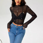 Damen Transparentes Oberteil mit Glitzer R&B