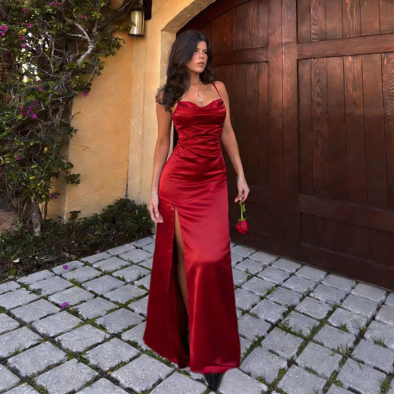 Damen Elegantes Abendkleid mit seitlichem Schlitz und gerafftem Design R&B