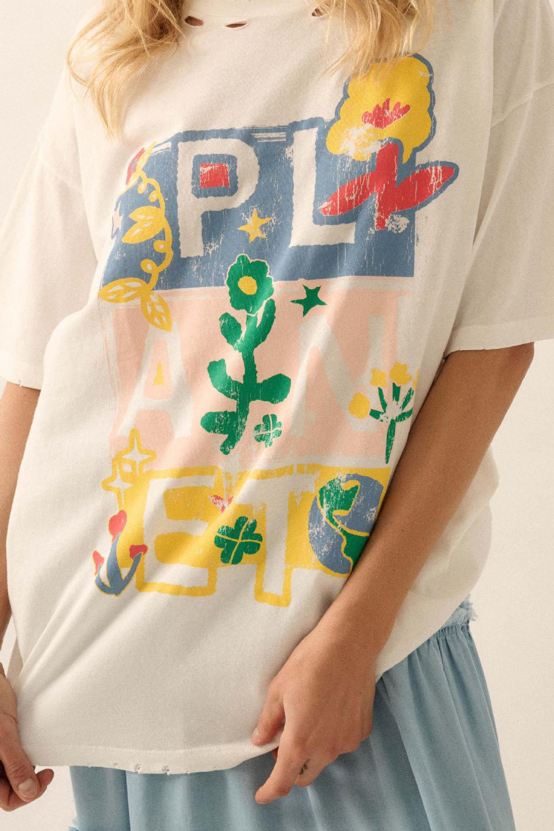 Damen Oversized T-Shirt mit kreativem Print und lockerer Passform R&B