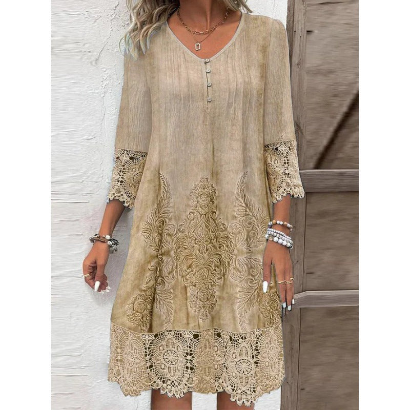 Damen Elegantes Kleid mit Spitze und kunstvollem Stickmuster R&B