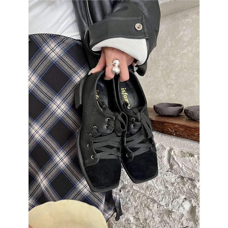 Damen modische Schnürschuhe aus schwarzem Leder R&B