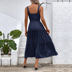 Damen Midikleid mit elastischem Oberteil und fließendem Rock R&B