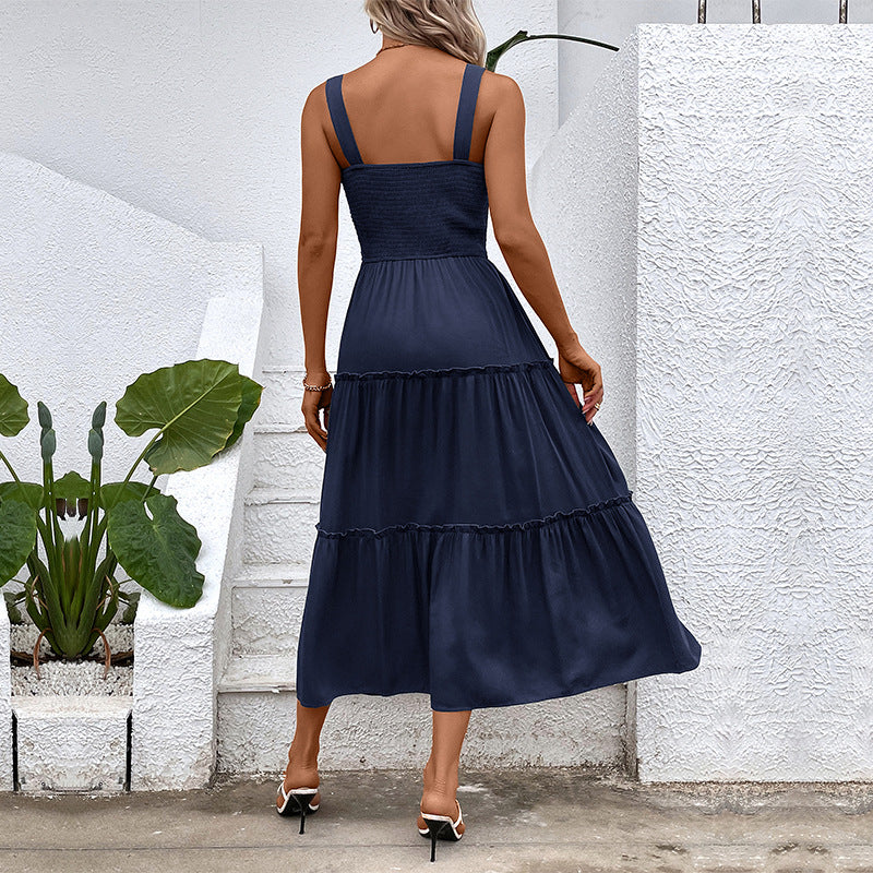 Damen Midikleid mit elastischem Oberteil und fließendem Rock R&B