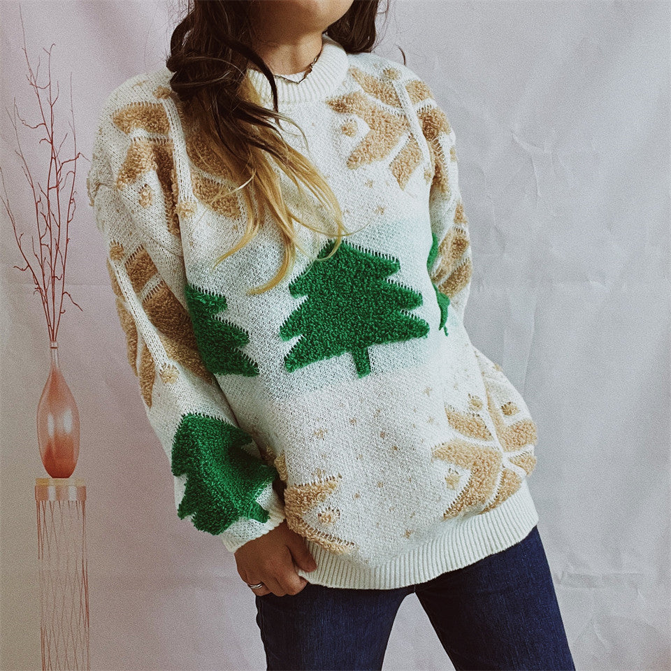 Damen Weihnachtspullover mit festlichem Motiv und voluminösen Ärmeln R&B