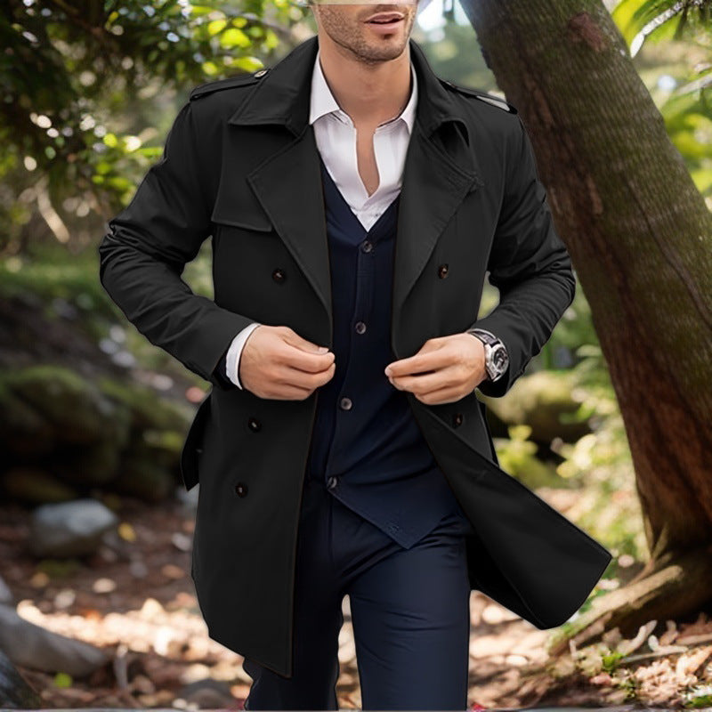Herren klassischer Trenchcoat im zeitlosen Design mit knöpfbaren Taschen R&B