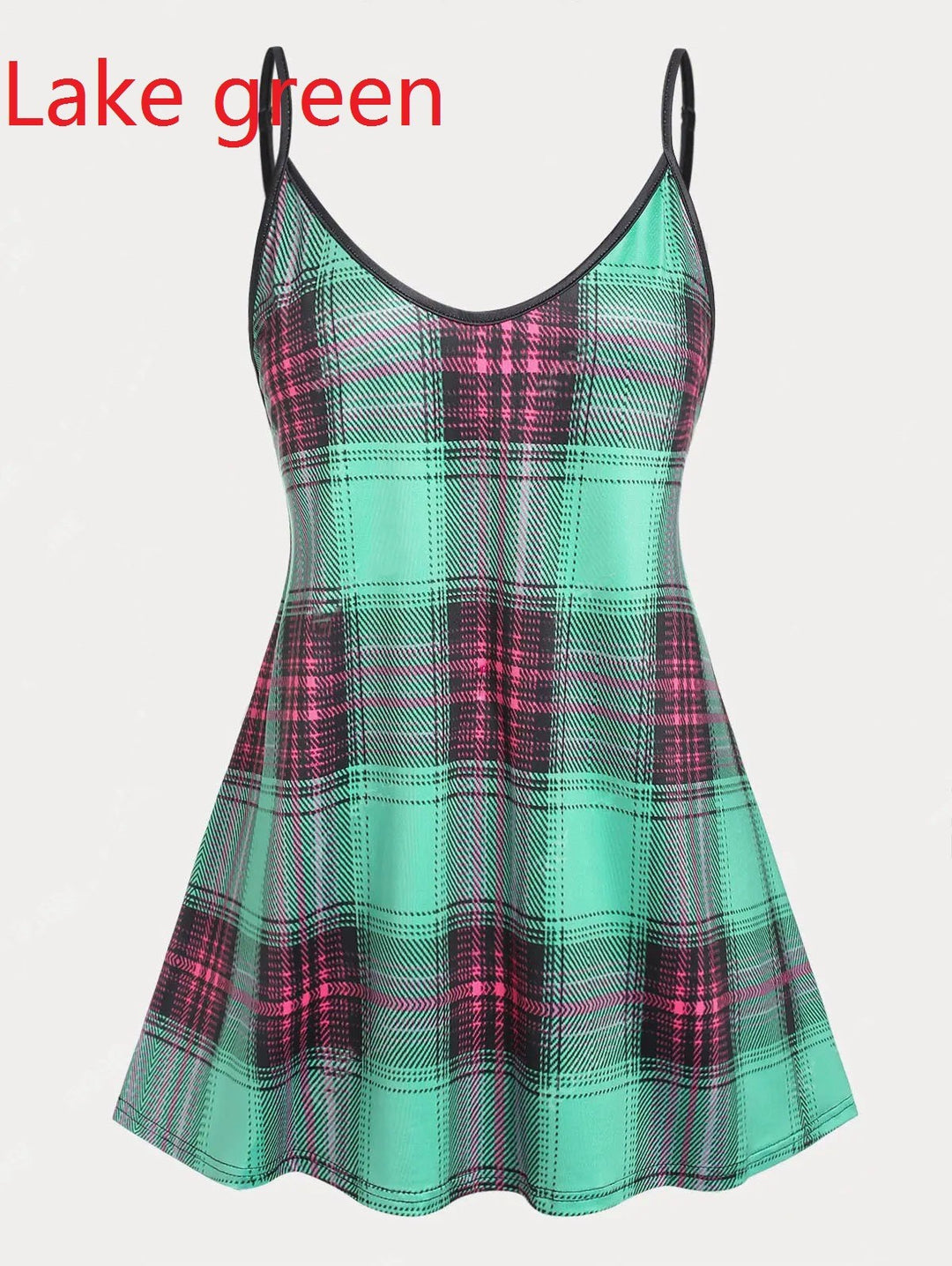 Damen Swing-Kleid mit kariertem Muster und verstellbaren Spaghettiträgern R&B