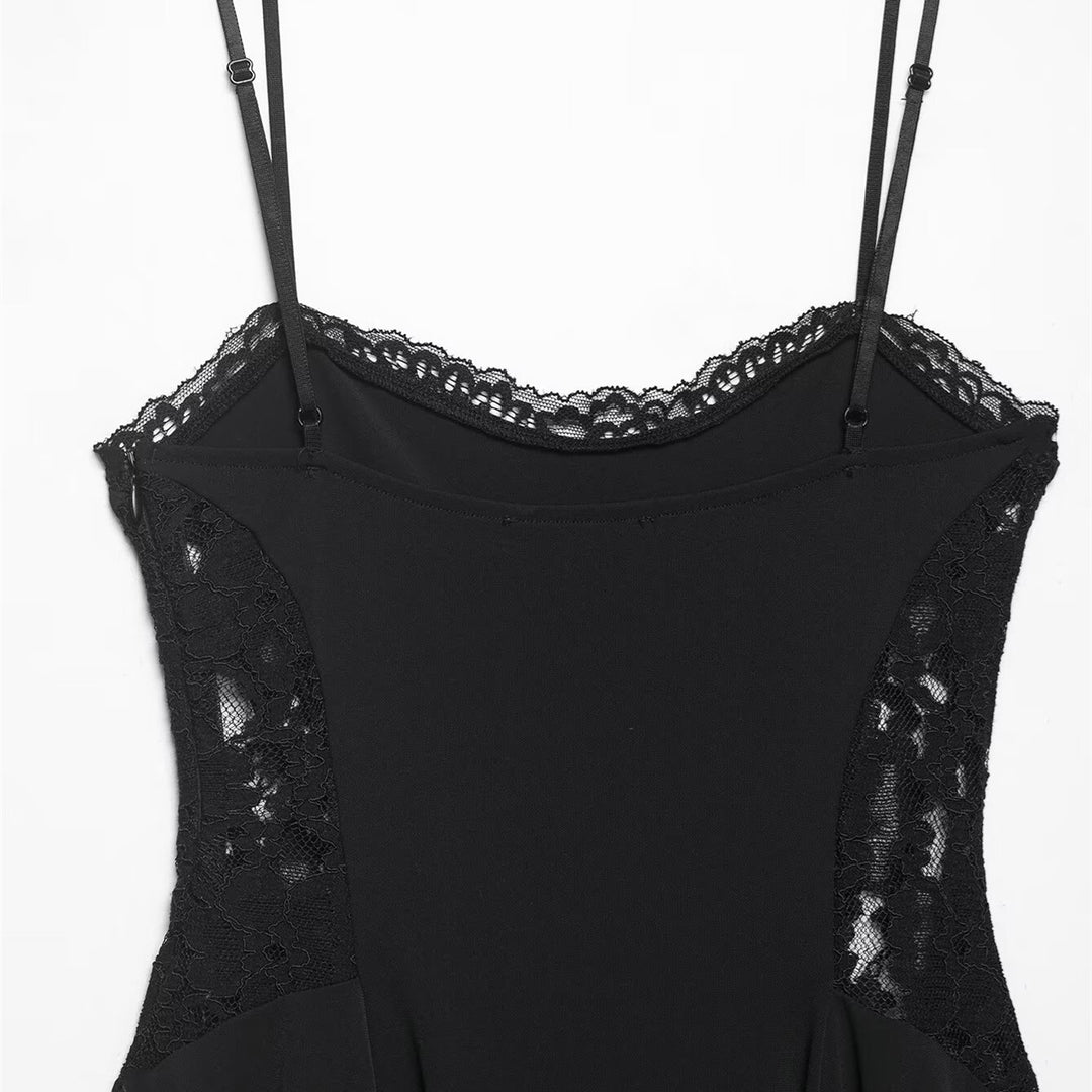 Damen Spitzen- und Satin-Kleid mit asymmetrischem Saum und verstellbaren Trägern R&B