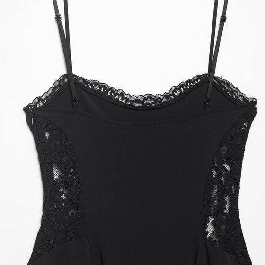 Damen Spitzen- und Satin-Kleid mit asymmetrischem Saum und verstellbaren Trägern R&B