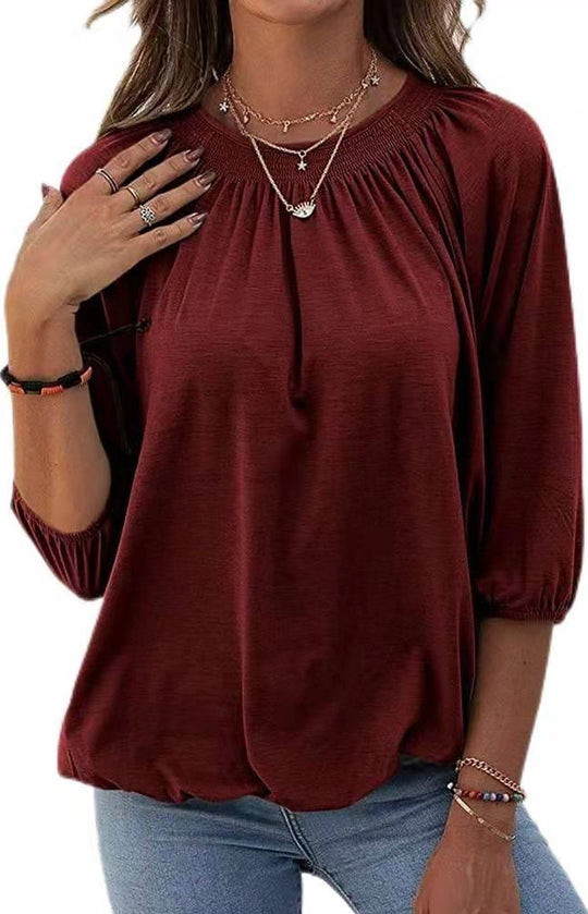 Damen lässiges Oversized-Shirt mit Rüschen und Viskose-Material R&B