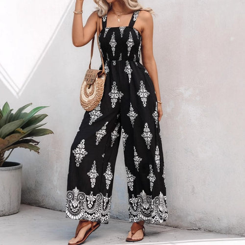 Damen Jumpsuit mit elastischem Taillenbund und floralen Verzierungen R&B