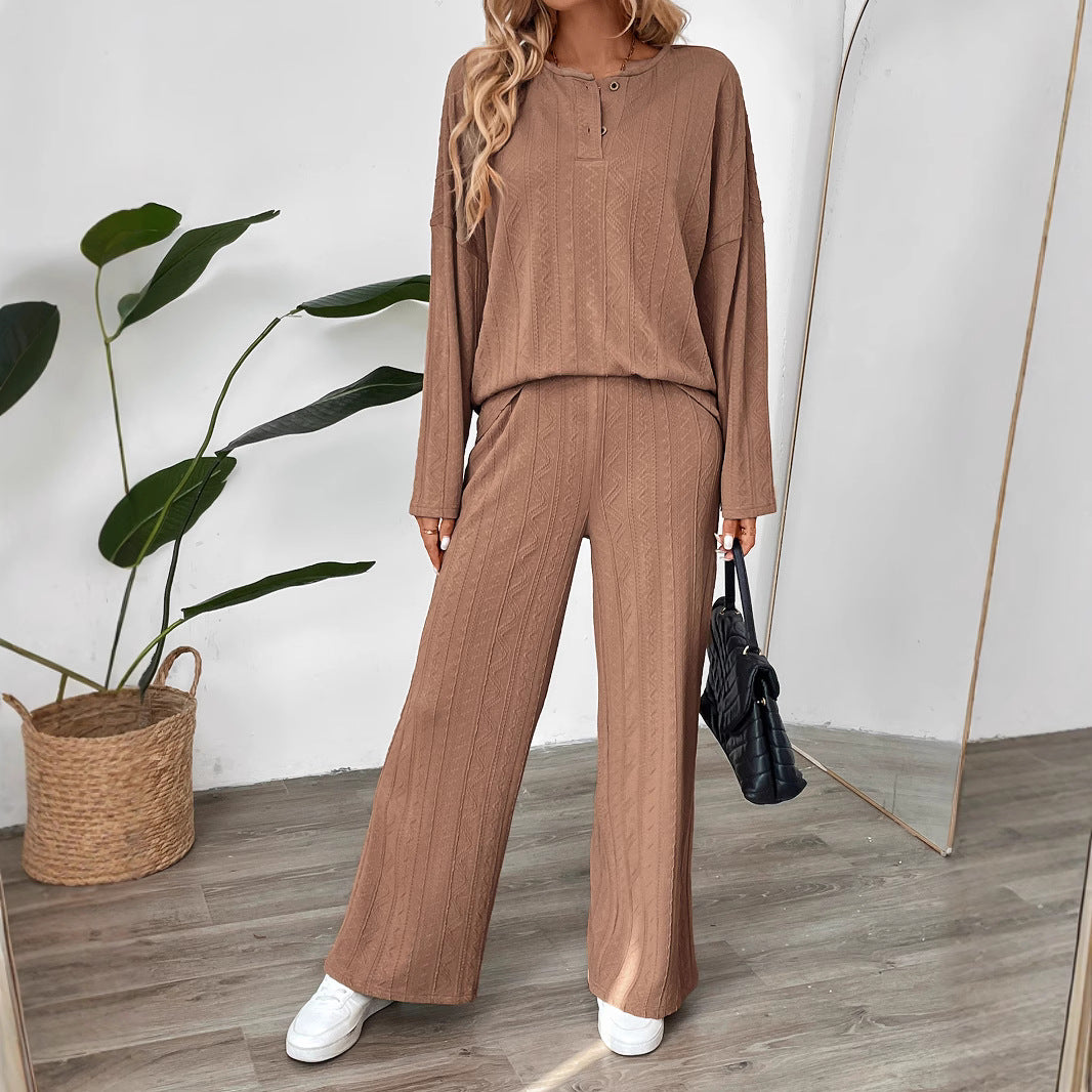 Damen Gemütliches Strickset mit weitem Bein und Knopfleiste R&B