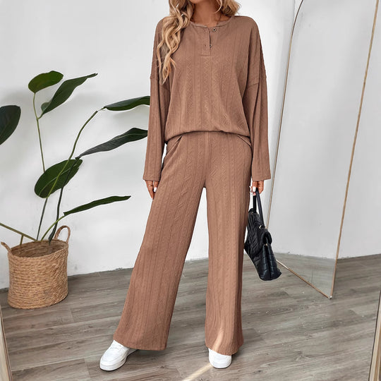 Damen Gemütliches Strickset mit weitem Bein und Knopfleiste R&B