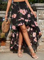 Damen Asymmetrischer Maxi-Rock mit aufregendem Leopardenmuster und Rüschendetails R&B