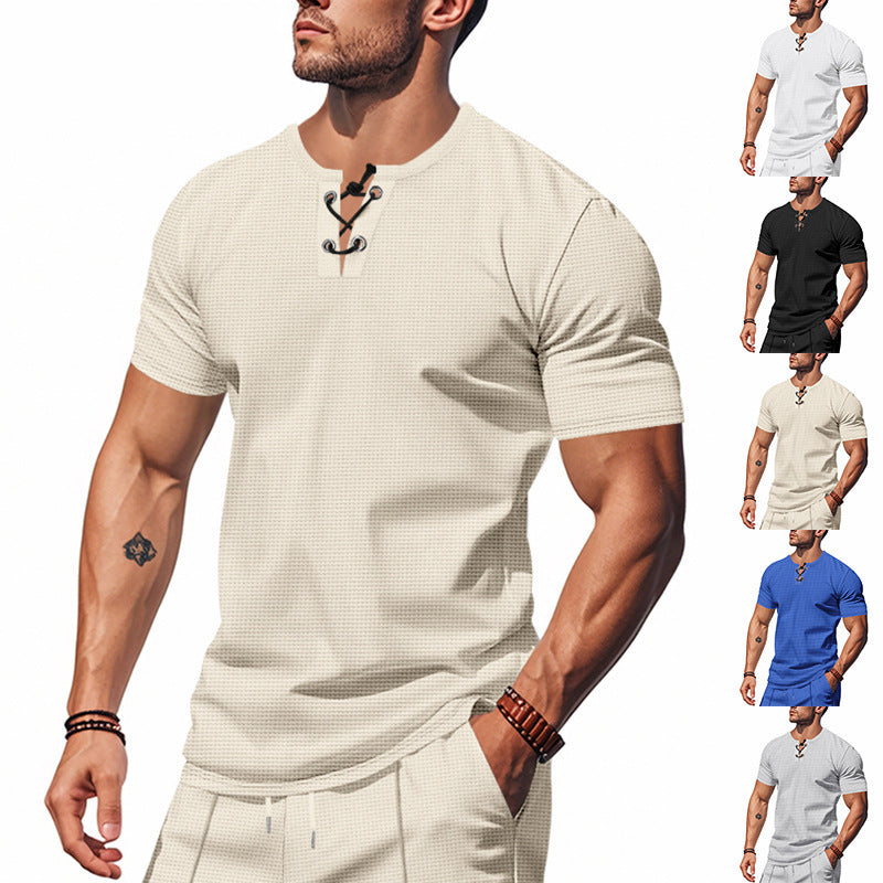 Herren Kurzarm Henley-Shirt mit interessanter Knopfleiste R&B