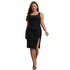 Damen Schickes Minikleid mit tiefem V-Ausschnitt und seitlichem Schlitz R&B