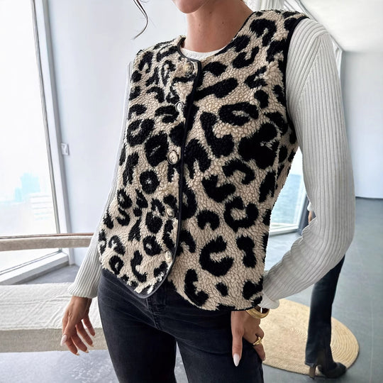 Damen Modische Plüschweste mit Leopardmuster R&B