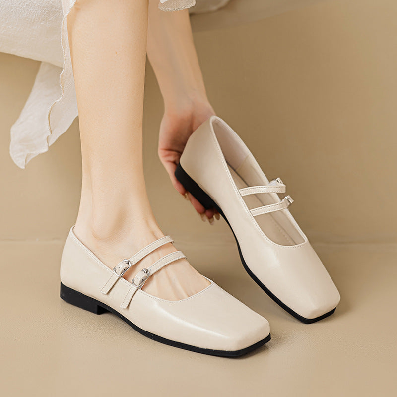Damen elegante Ballerinas mit doppeltem Riemen und schimmerndem Obermaterial