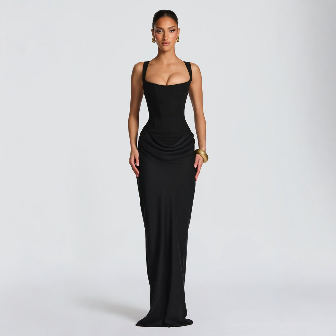 Damen Elegantes Maxikleid mit figurformendem Schnitt und zarten Drapierungen R&B