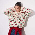 Damen Kuscheliger Strickpulli mit Kirschenmuster R&B