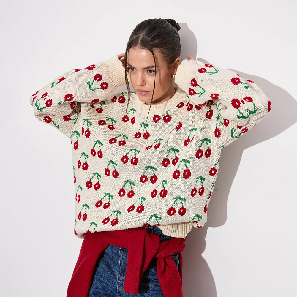 Damen Kuscheliger Strickpulli mit Kirschenmuster R&B