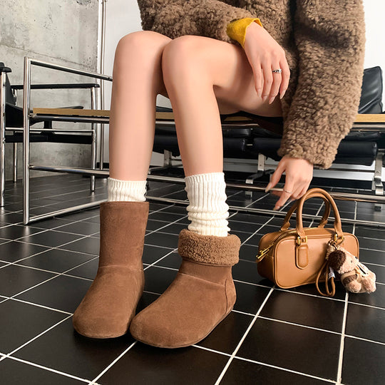 Damen warme Hausschuhstiefel mit flauschigem Innenfutter und hochwertiger Wildlederoberfläche R&B