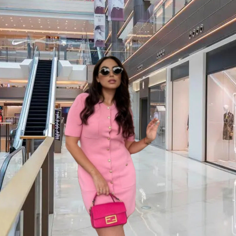 Damen Kurzärmeliges Knopfkleid mit aufgesetzten Taschen R&B
