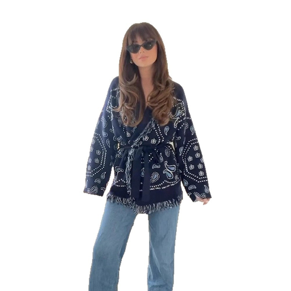 Damen Fransen Poncho mit Bandana-Muster R&B