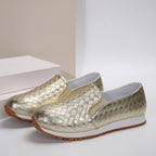 Damen Slip-On Sneakers mit glitzerndem Geflechtdesign und elastischem Komfort R&B