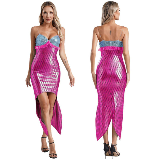 Damen Glamouröses Meerjungfrau-Kleid mit asymmetrischem Saum und schimmerndem Oberteil R&B
