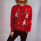 Damen weihnachtlicher Pullover mit festlichem Baumdesign und flauschigem Material R&B
