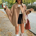 Damen Oversized Wolljacke mit durchgehendem Knopfverschluss und praktischen Taschen R&B