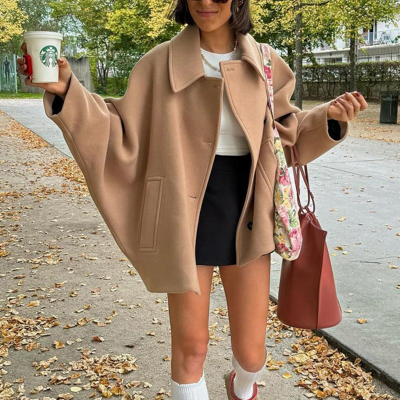 Damen Oversized Wolljacke mit durchgehendem Knopfverschluss und praktischen Taschen R&B