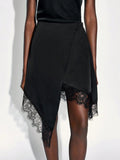 Damen nan asymmetrischer Wickelrock mit Spitzenbesatz und satinähnlichem Fall R&B