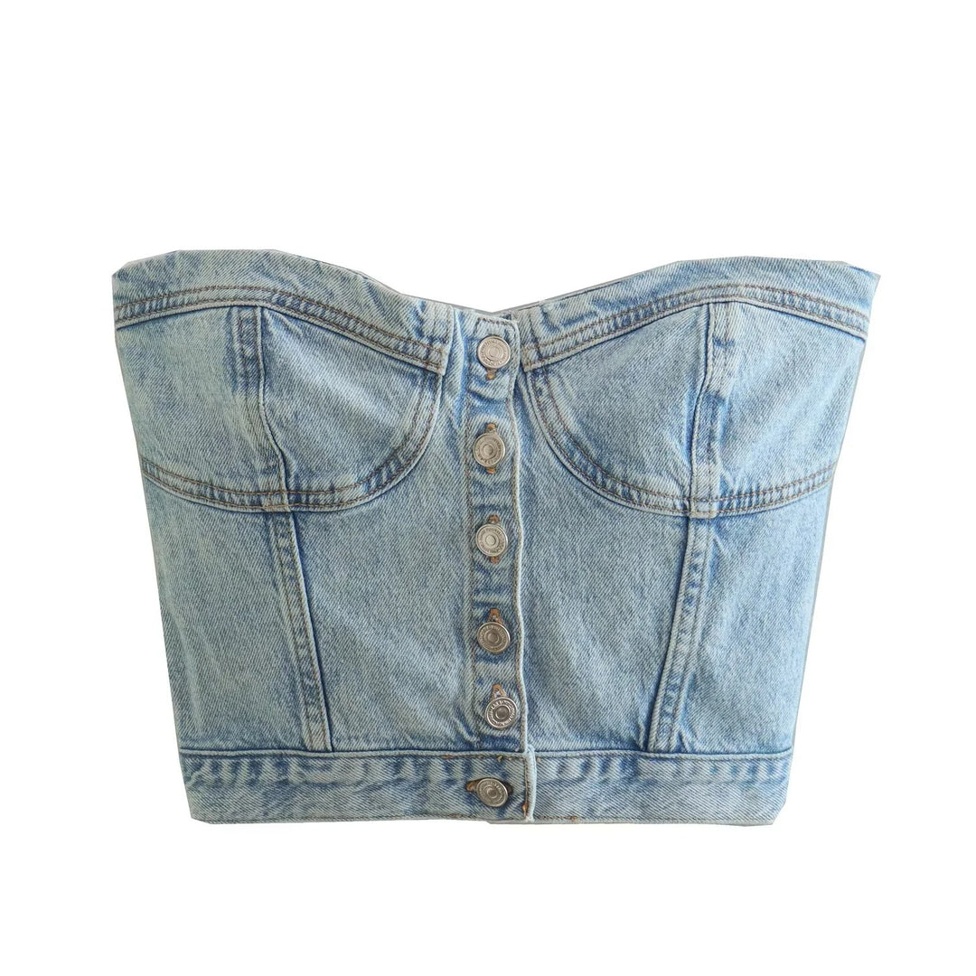 Damen Denim-Crop-Top mit gestricktem Überwurf R&B