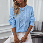 Damen Strickpullover mit strukturiertem Zopfdesign und Rundhalsausschnitt