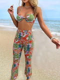 Damen Zweiteiliges Strand-Outfit mit floralem Design und tailliertem Schnitt R&B