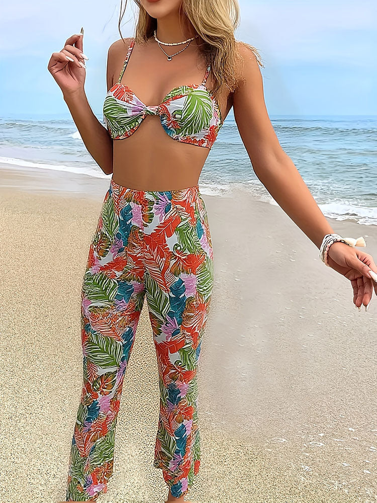 Damen Zweiteiliges Strand-Outfit mit floralem Design und tailliertem Schnitt R&B