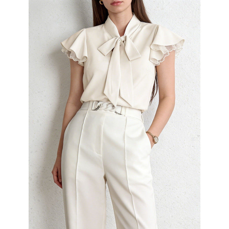 Damen Bluse mit Rüschenärmeln und feminine Schleife R&B