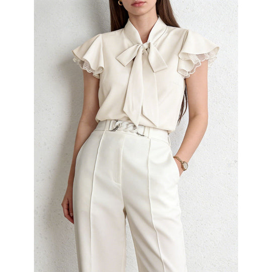 Damen Bluse mit Rüschenärmeln und feminine Schleife R&B